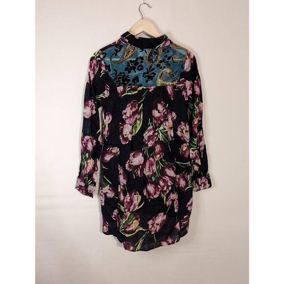 Oddi black floral button up collared button up long sleeve blouse womens small - Picture 3 of 5